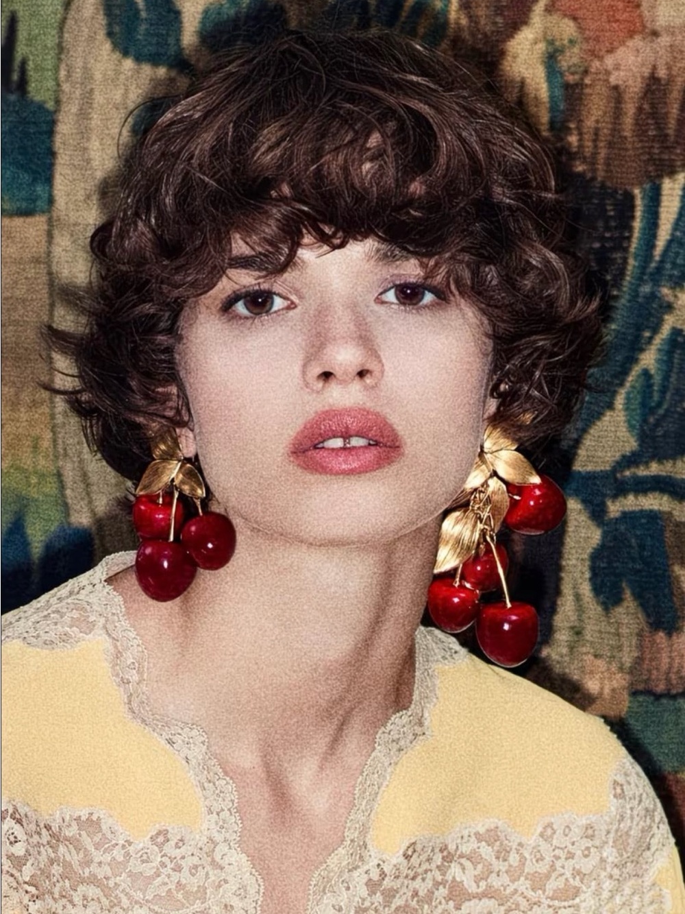Luxury Cherry Statement Earrings – Vintage Gold Tone Red Cherries 3.94”